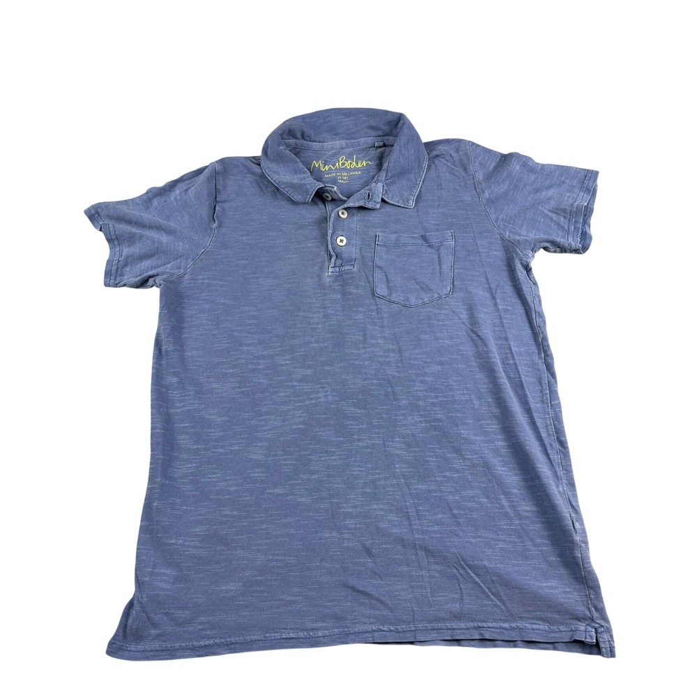 Mini Boden Boys 13-14 Polo Shirt Cotton Blue Slub Textured Preppy Classic Casual